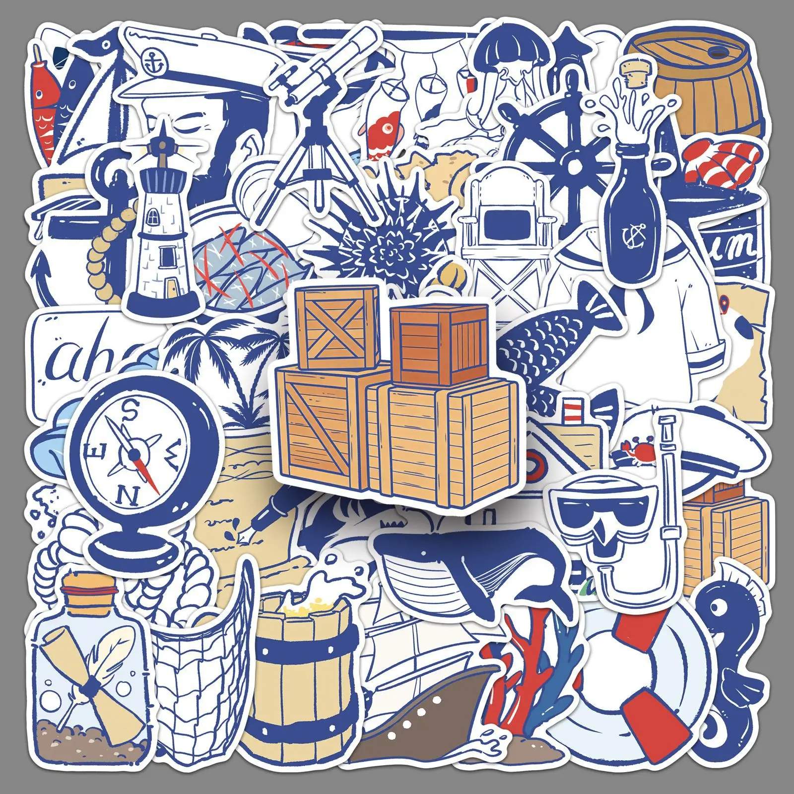 50 Navy style stickers, trendy sailing adventure DIY notebook waterproof decoration stickers