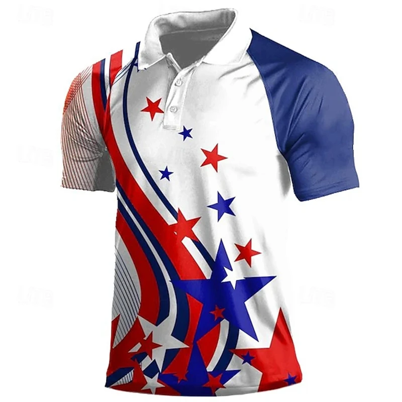 National Flag Men's Casual 3D Polo Shirt Street Daily Holiday American Independence Day Short Sleeve Turndown Polo Shirt Clothes