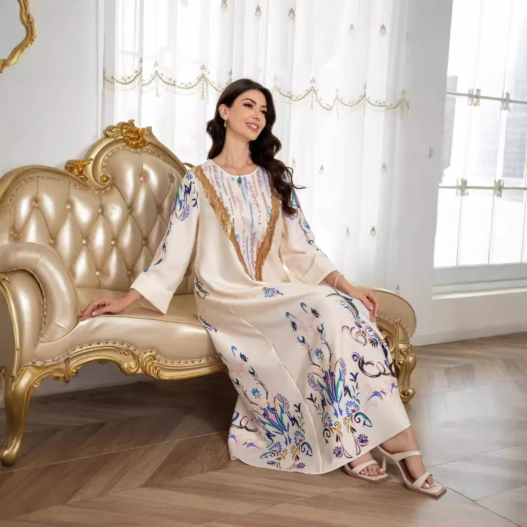 

Sw0811 Women's Long Robe Printed Evening Dress Abaya Dress 2026 Muslim Long Dress Robe Abaya Ramadan Dubai Luxury Islam Elegant