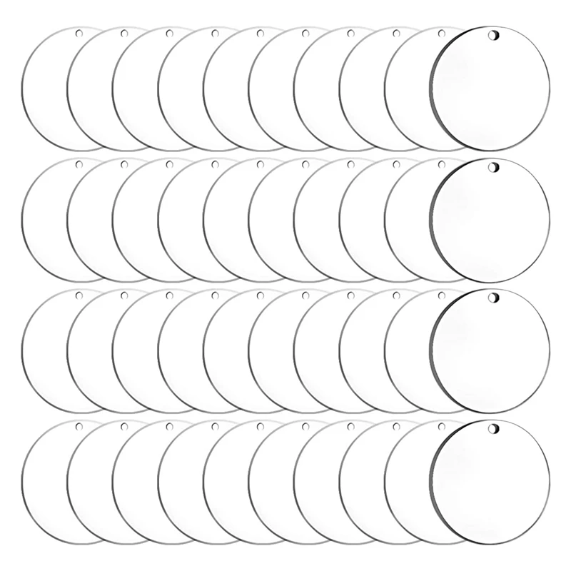 

40 штук, акриловые заготовки, прозрачные акриловые задние заготовки, акриловые круглые дисковые заготовки с отверстием для брелока