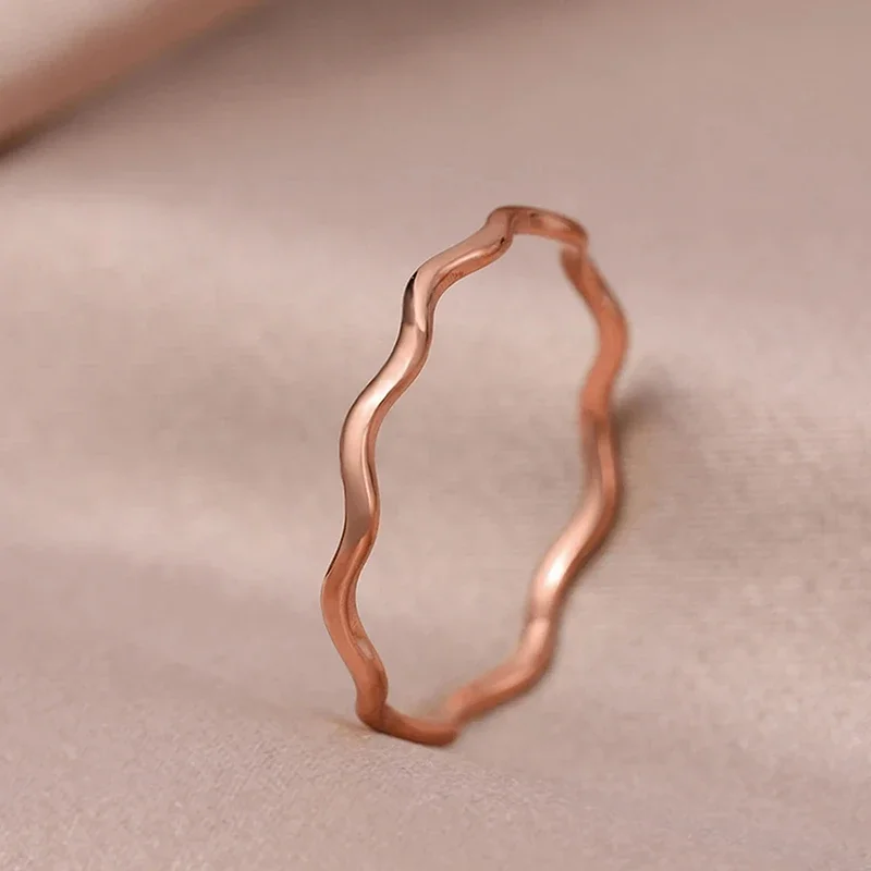 Minimalist Sea Wave Rings Light Luxury Elegant Fashion Couple Rings For Women Jewelry Wedding Trendy Gifts image 3