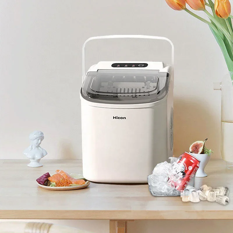 Hicon 15KGS White Ice Maker Machine Auto Cleaning Small Ice Making Machine Commercial Household With Handle Ice Maker