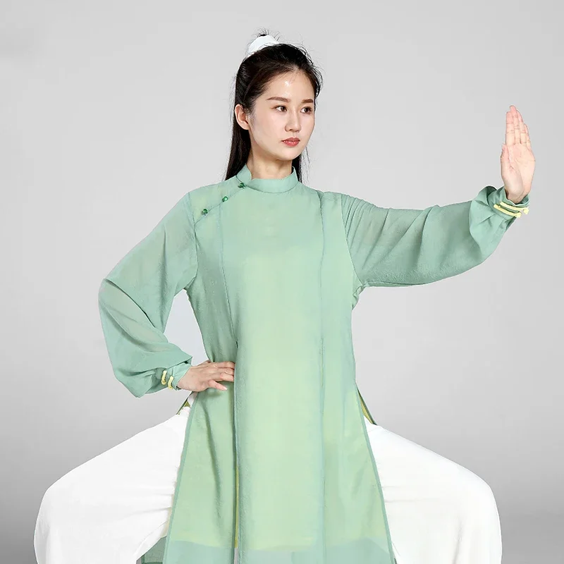 Tai Chi Clothes Women Wushu Clothes Kung Fu Competition Clothes Martial Art Uniform Wrinkle Free 2025 Long Sleeves Green