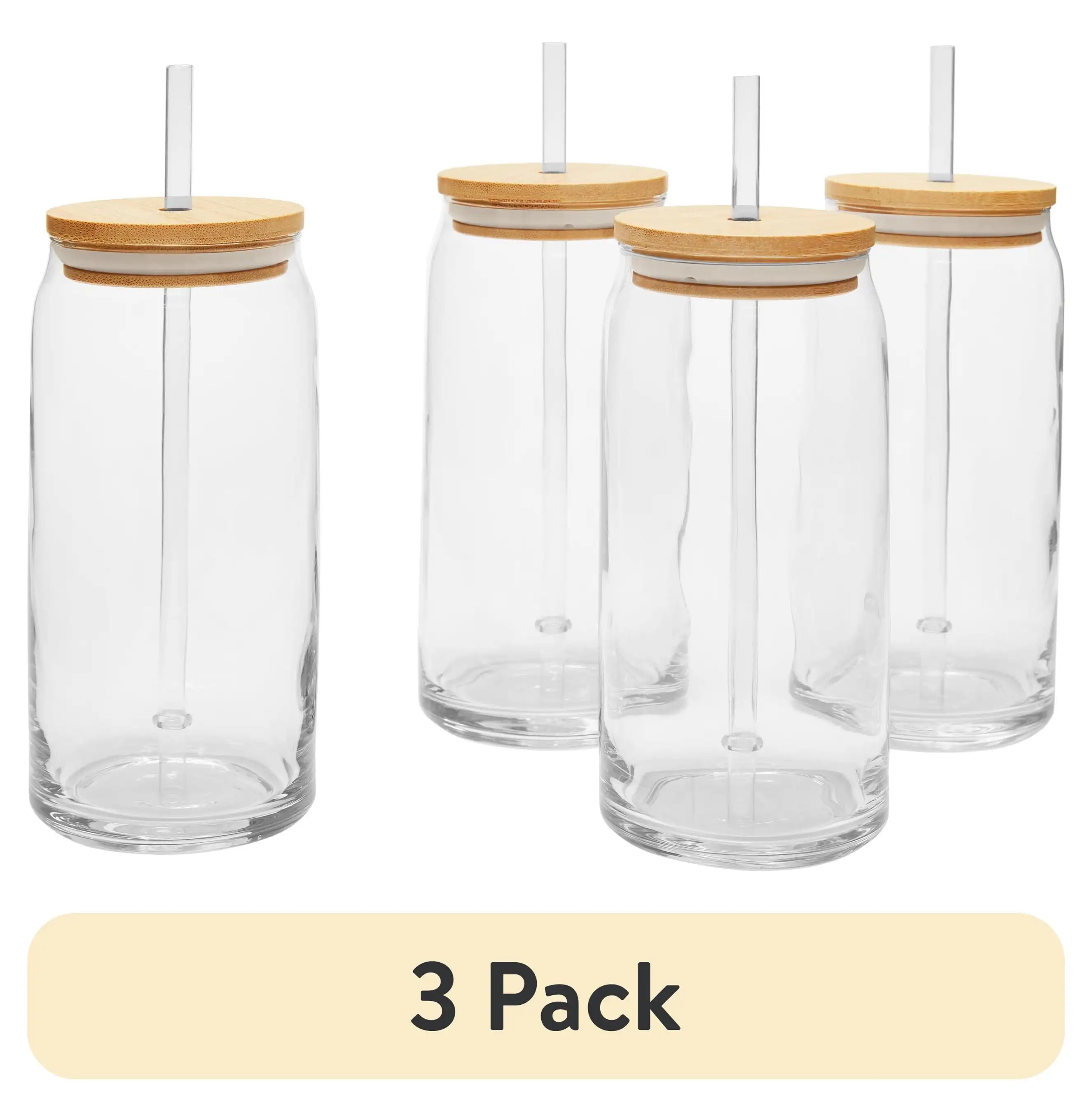 

3-Pack Briar Can Glass Drinkware Sets with Lids & Straws, 12-Piece Total for Smoothies, Iced Coffee & Cold Beverages, Reusable
