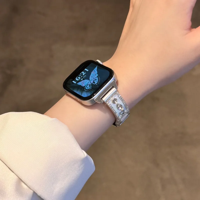 

Diamond studded metal flower genuine leather suitable for Huawei GT5/GT5 Pro/GT4/GT2/3/4 22mm/20mm/18mm fashionable watch straps