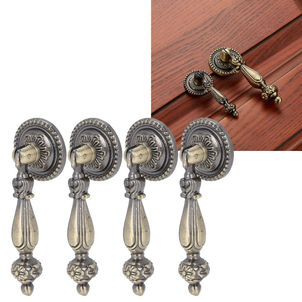 4 قطعة درج كبير الحجم يسحب سبائك الزنك تصاعد مسامير البرونزية المسيل للدموع قطرة يسحب مقابض النحاس العتيقة الطراز