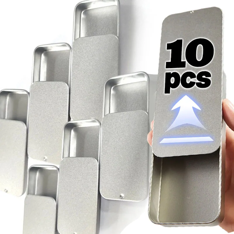 

1/10Pcs Simple Jewely Storage Cases Push-pull Slide Cover Organizer Storage Box Rectangular Empty Mini Tin Tinplate Containers