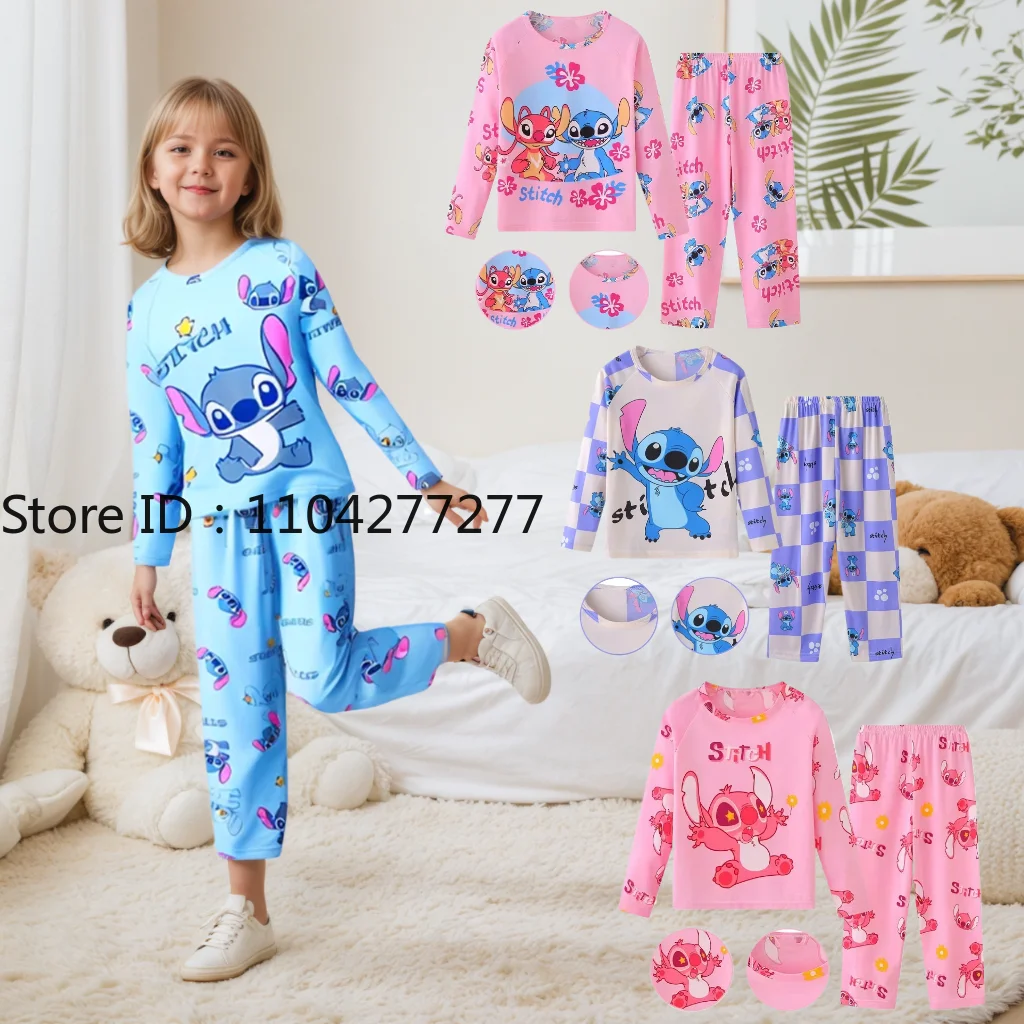 2 pcs/set Stitch Pajamas Set Children's Stitch Cartoon Girls Boys Sleepwear Long sleeves Kids Pajamas Set Baby Boy Pyjamas Set