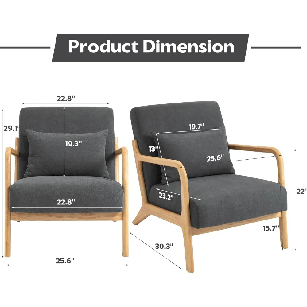 كرسي مميز، كرسي بذراعين منجد من قماش الكتان القطني مع إطار من الخشب الصلب لغرفة المعيشة وغرفة النوم والقراءة Noo