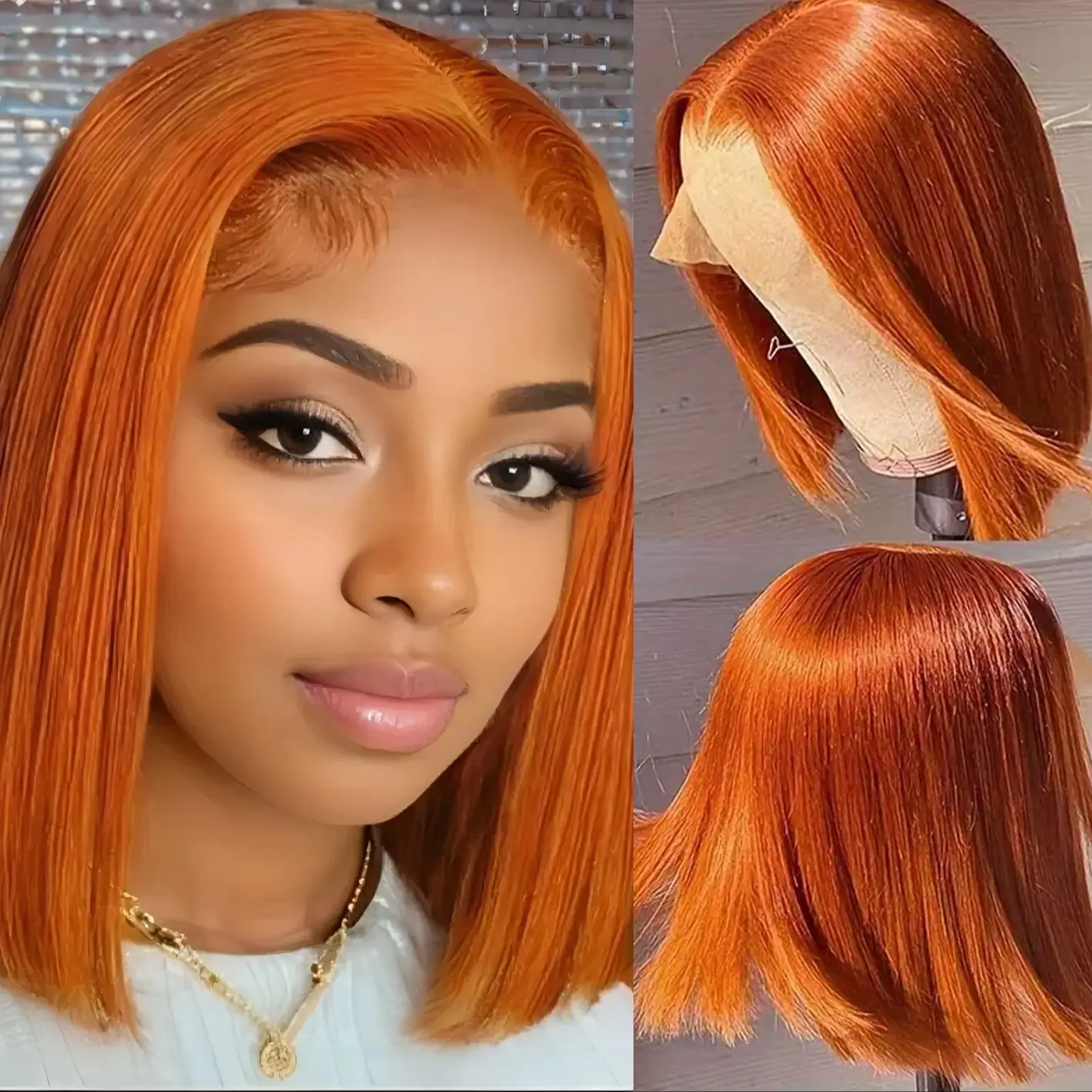 

Ginger Orange Lace Front Bob Wigs 13x4 Transparent Lace Front Wigs Human Hair Pre Plucked With Baby Hair For Women 180% Density