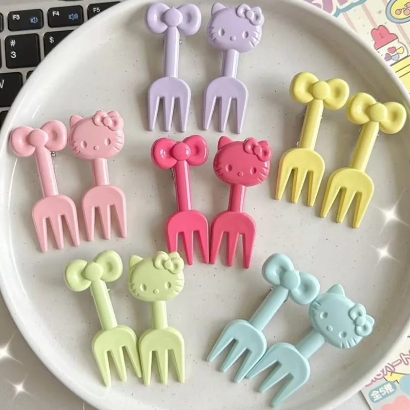 

10pcs Fruit Fork Kawaii Cartoon Anime Figure Kt Cat Bowknot Model Dessert Cake Chocolate Fork Funny Candy Color Party Decoration