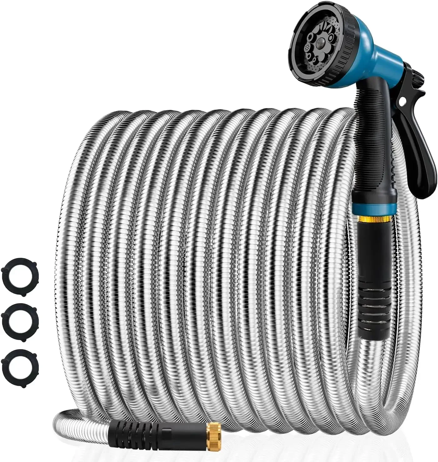 

Garden Hose 100FT Stainless Steel Water Hose with 10 Functions Adjustable Spray Nozzle, Heavy-Duty Metal Hose Flexible Durable