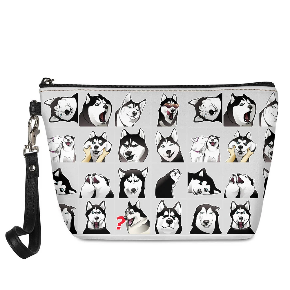 

Cute Husky Dog Print Leather Make Up Bags Women Cosmetic Bags Cases Woman Waterproof Purse Makeup Bag For Ladies Travel Bags