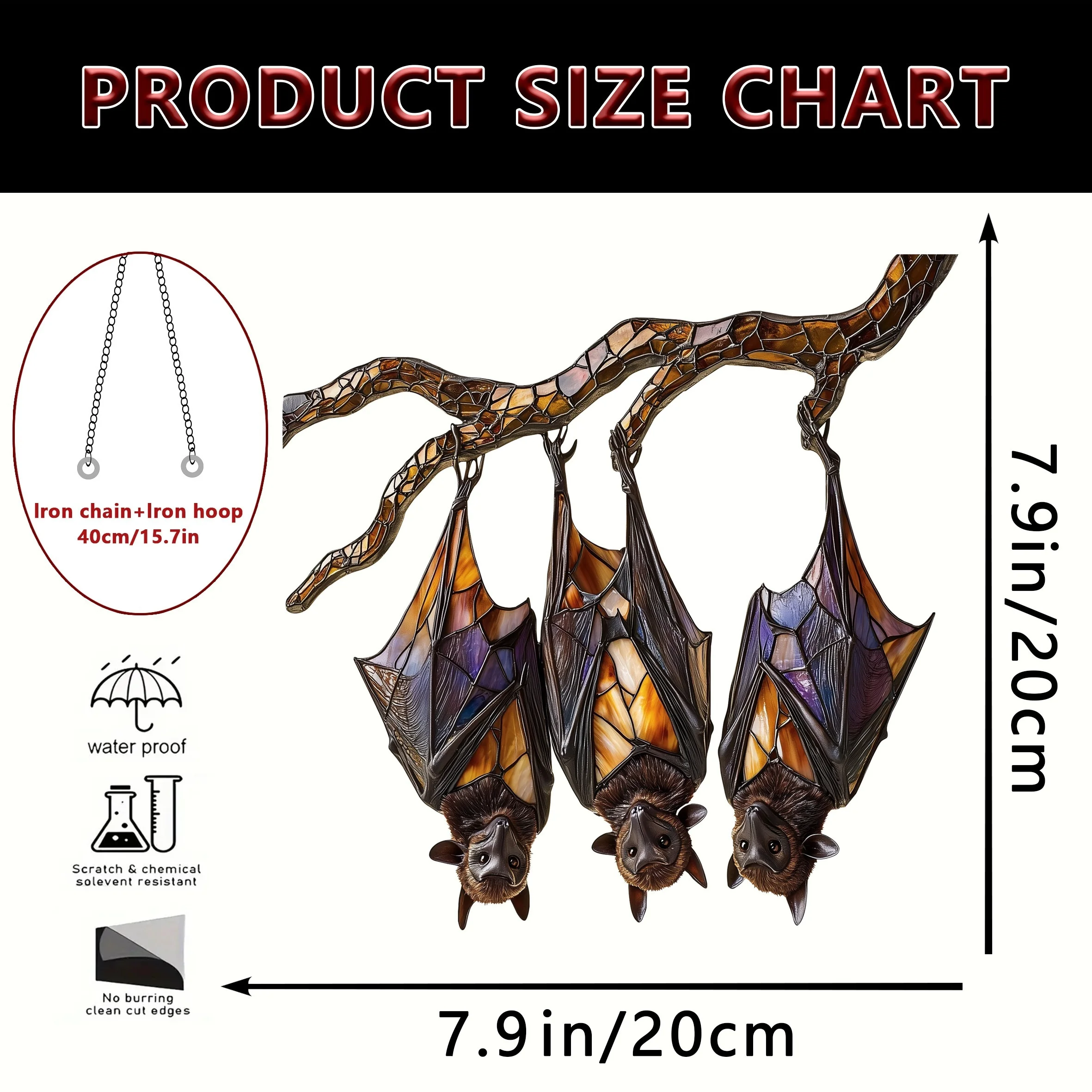 1pc Three Colorful Bat Window Hanging with Garden Sun Catcher, Featuring Inverted Branches,Suitable for Seasonal Decoration