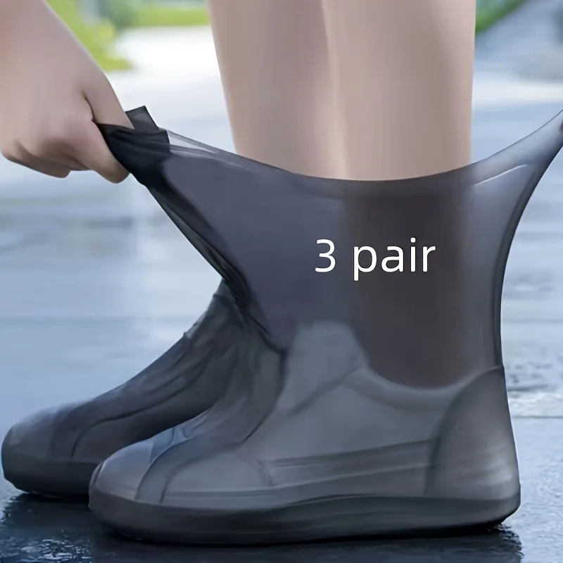 3 Pairs Boots Waterproof Shoe Cover Unisex Shoes Protectors Elastic Wear-resistant Boots Outdoor Reusable Rainy Days Shoe Cover image 3