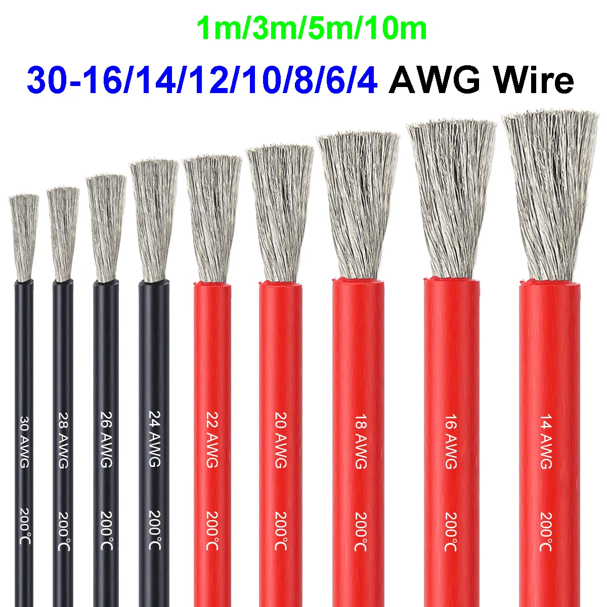 Heat Resistant Wire 22 20 18 16 14 12 10 8 6 4 awg Flexible Silicone Cable for Solar Panel Inverter Battery Auto Car Welder AMP