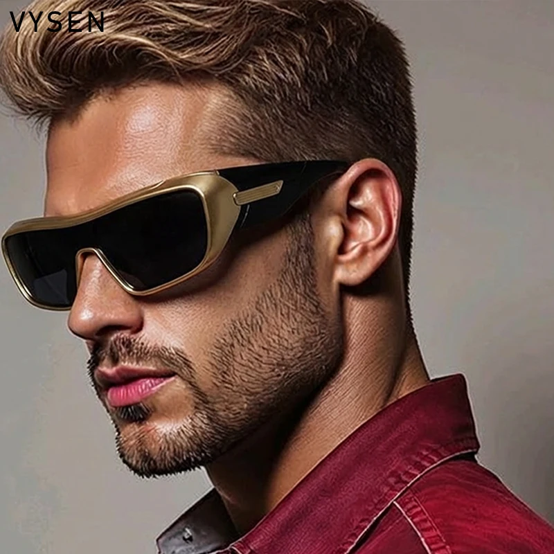 

Oversized One-Piece Steampunk Shield Sunglasses Men 2025 Luxury Brand Vintage Y2K Punk Sun Glasses for Male Sports Eyewear Shade