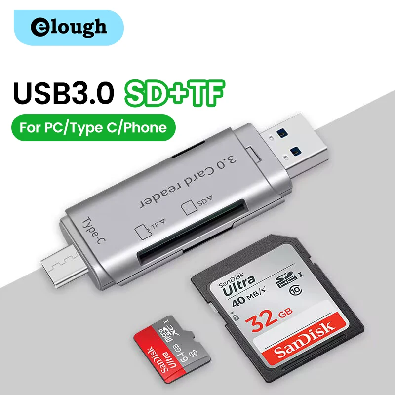 Elough 4 in 1 USB 3.0 Card Reader USB Type C To SD TF Memory Card Adapter High Speed Transfer Cardreader For Laptop Accessories