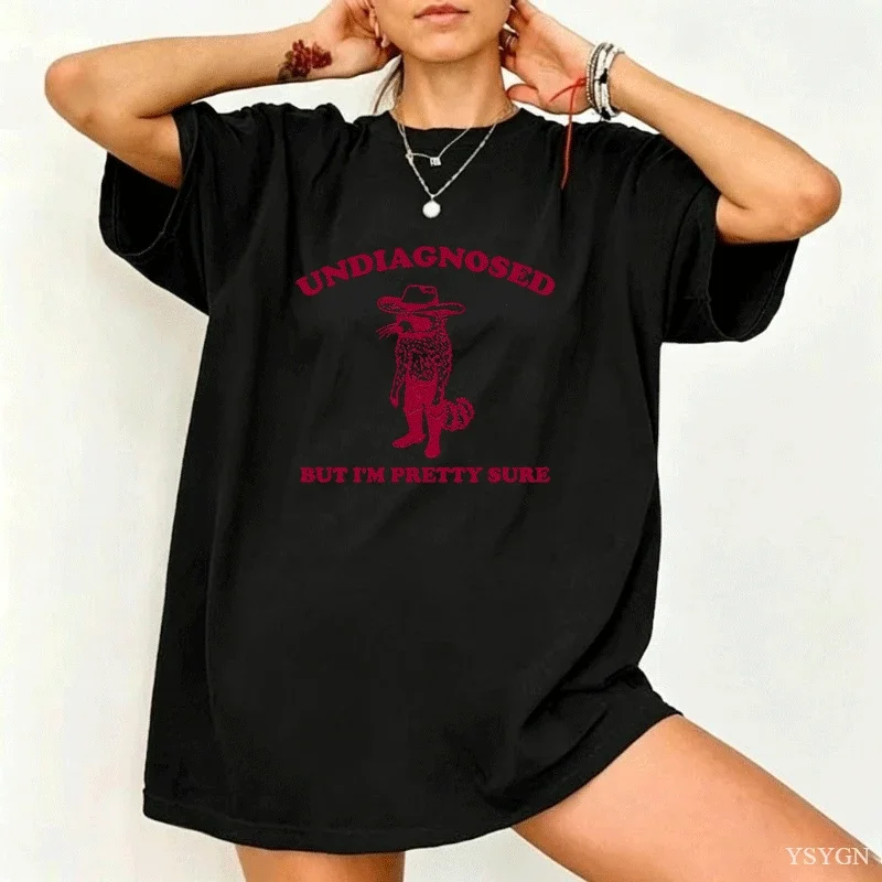 Undiagnosed But I'm Pretty Sure T-shirts Vintage Cowboy Raccoon T Shirt Men Women Casual Cotton Short Sleeve Tees Man Clothes