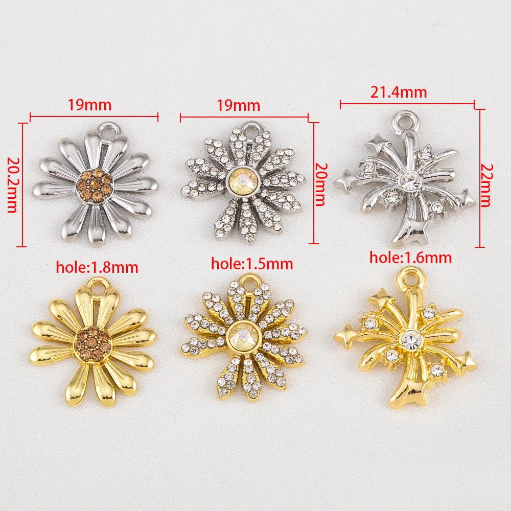 5pcs/lot Royal Style Alloy Firework Floral Pendant With Rhinestones For DIY Hair Accessories Necklace Jewelry Findings Supplies