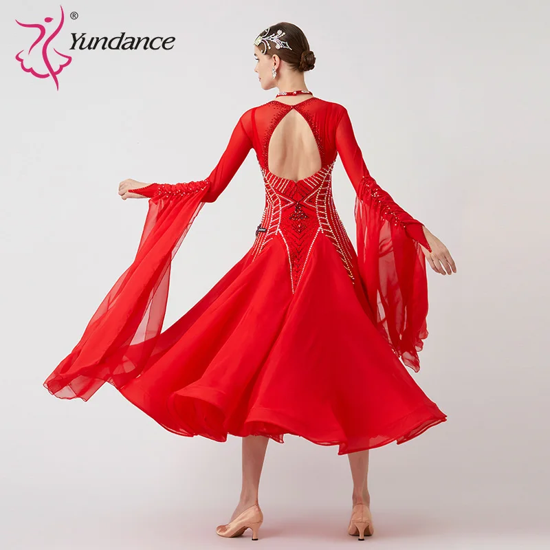 B-23182 New Women Modern Dance Rhinestone Color Diversity Dress Ballroom National Standard Waltz Competition Performance