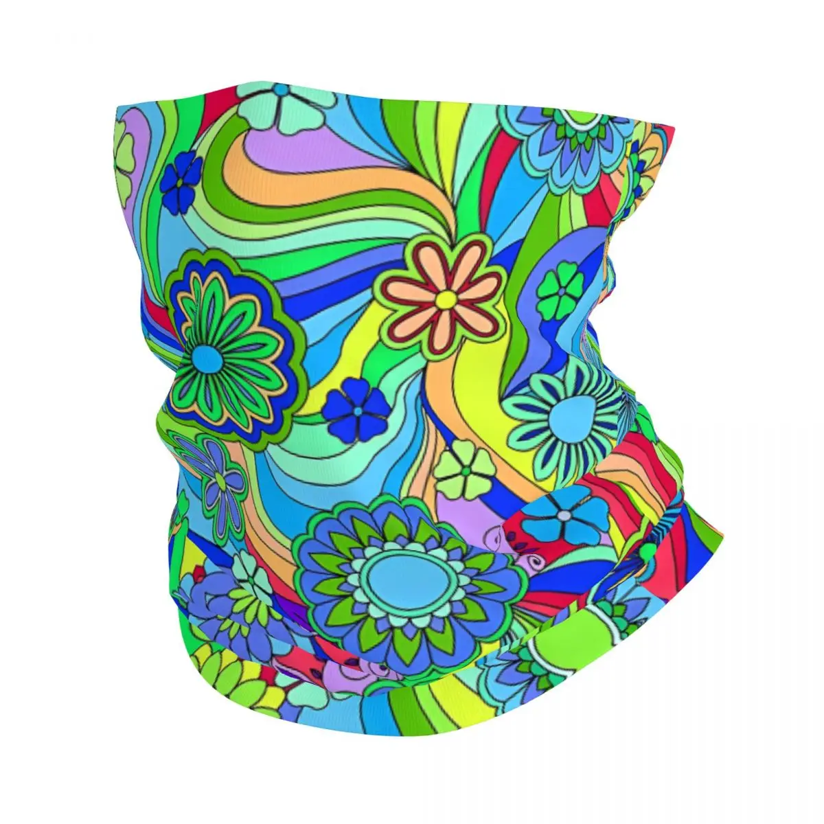 Hippy Trippy Flower Power Pattern Headband Neck Cycling Tube Scarf Bandana Gaiter All Seasons Unisex