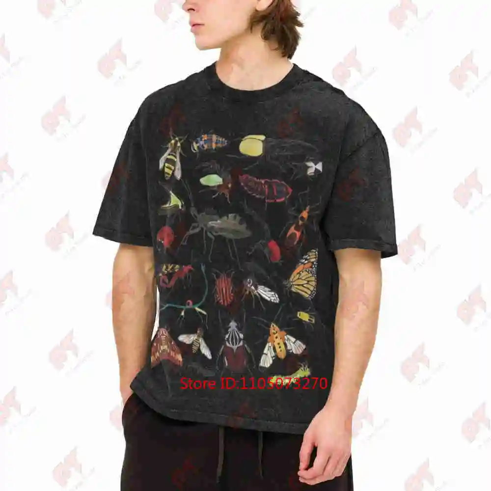 Insects Nature Illustrated Entomology Insect Bug Scientific Creepy Vintage Washed Tee Pure Cotton T-Shirt