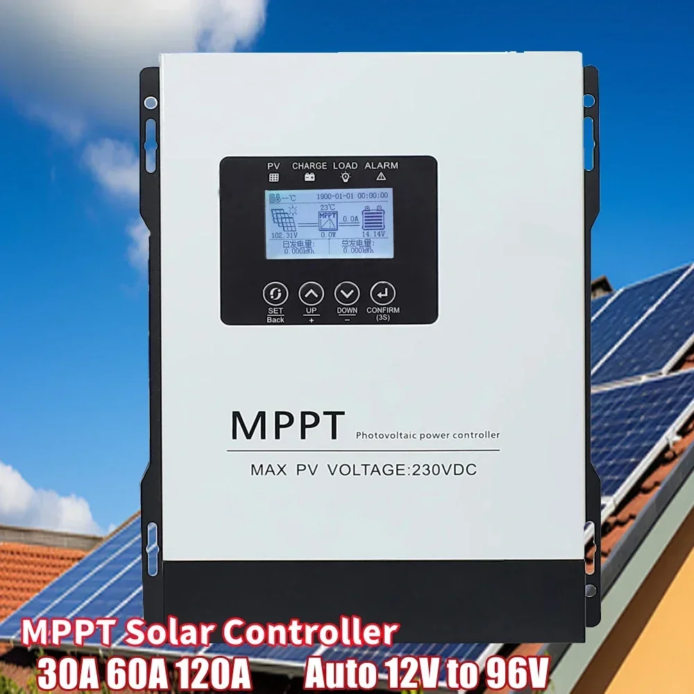 MPPT 30A 60A 120A Solar Charge Controller 230V LCD Touch Auto 12V-96V  For Lifepo4 Lithium GELLead Acid Home Solar Panel System