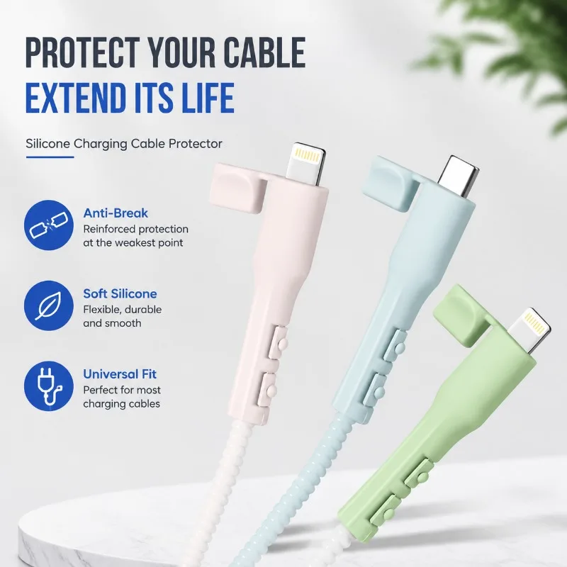 Silicone Charging Cable Protector, Data Cable Interface Anti-Break Cover, Universal Phone Charger Cord Saver