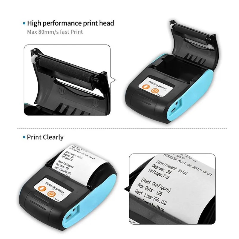 Supermarket checkout handheld portable wireless Bluetooth 58mm thermal receipt printer compatible with Android&IOS