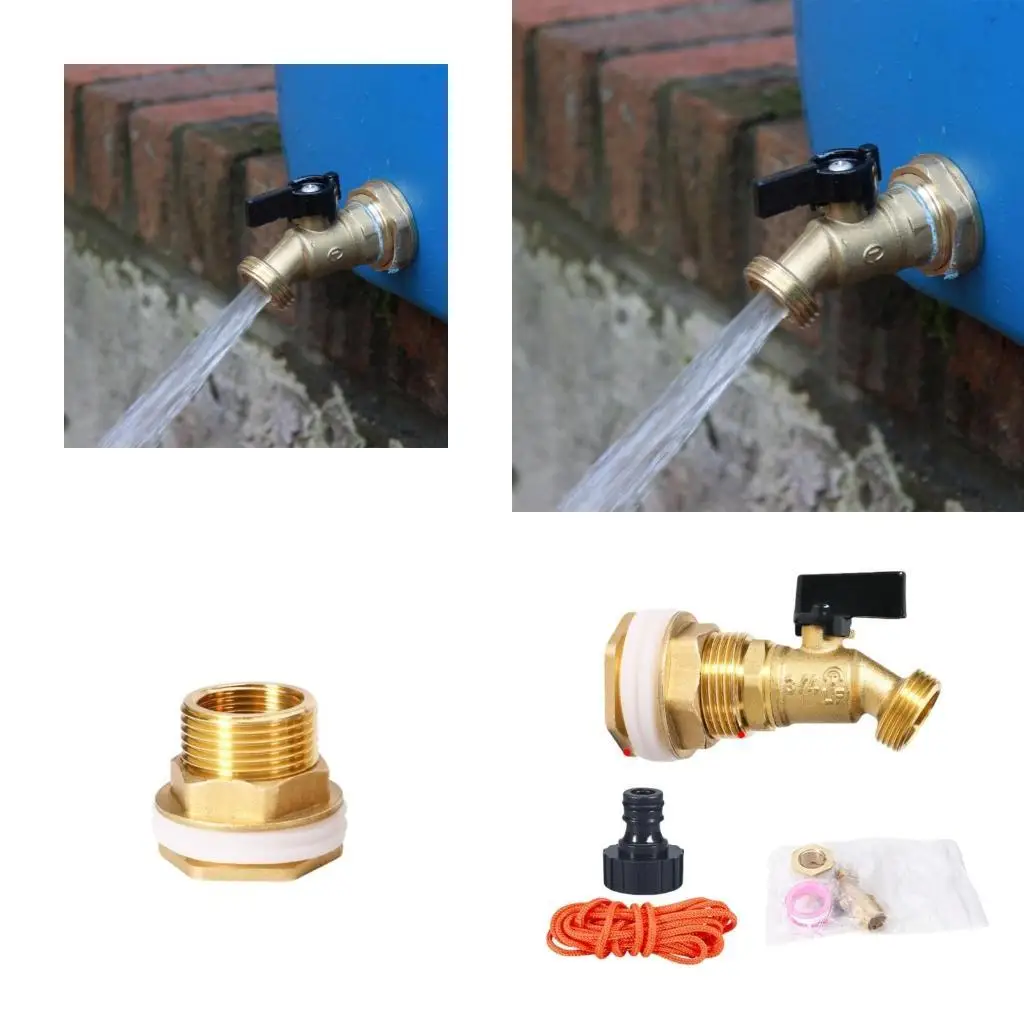 

652F Brass Garden Hose Spigot Quarter Turn Valves with Bulkhead Fitting & Thread Tape