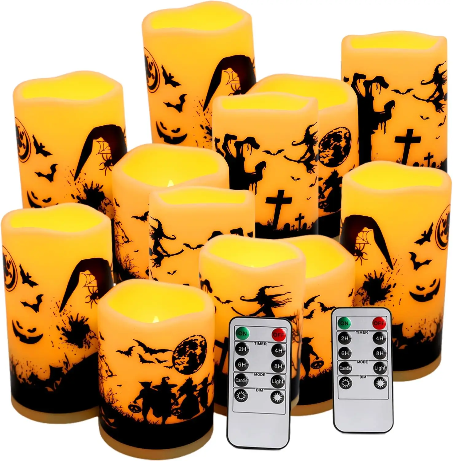 

12-Pack Halloween LED Candles with Remote, Flameless Ink Painting Design for Spooky Decor