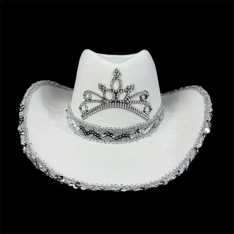 

Pink Cowboy Hat For Women Girls Wide Brim Western Hat Glitter Crown Sequin Cap Performance Costume Cowgirl Hat For Wedding Party