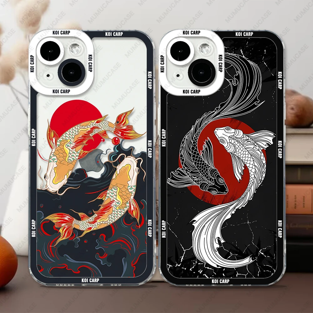 Case For iPhone 16 15 14 13 Pro Max 12 Mini 11 XS X XR SE 7 8 Plus Soft Cover Koi Carp