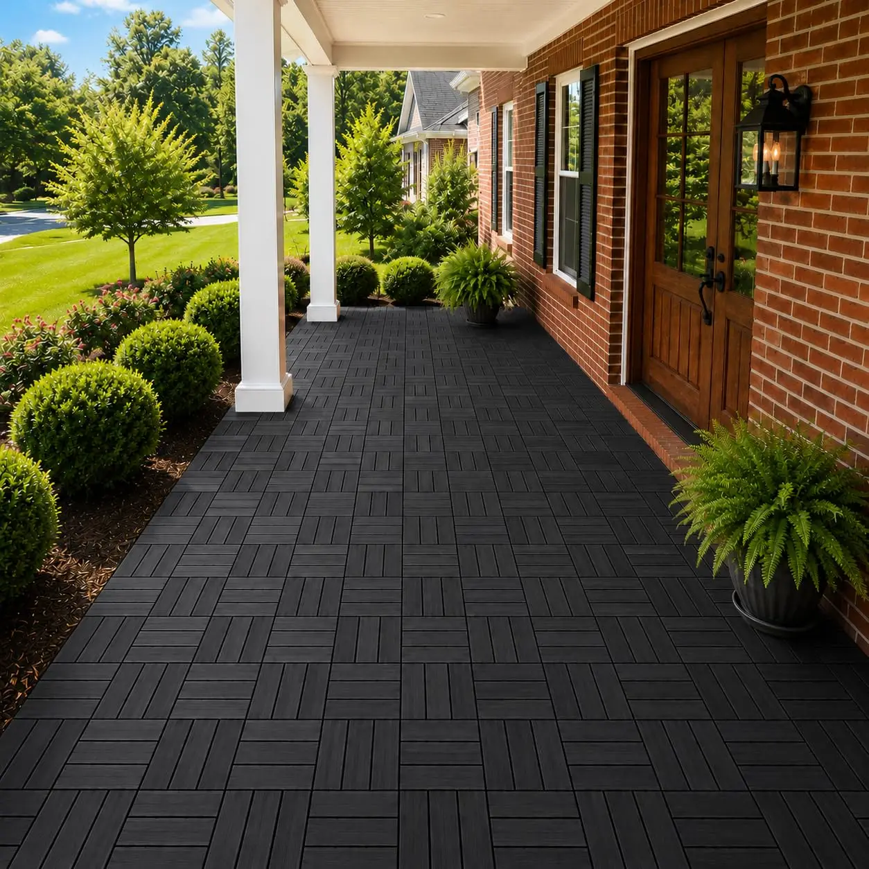 Deck Tiles, Patio Flooring - Outdoor Waterproof Acacia Wood Tiles for All Weather Use - Balcony, Backyard, Indoor & Outdoor (Bla