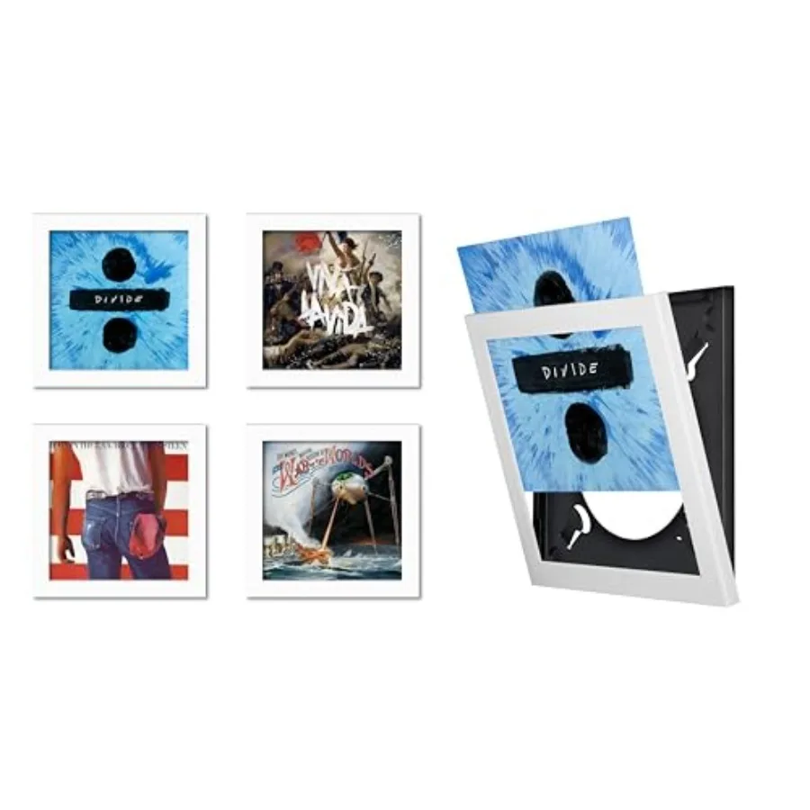 

Vinyl Record Frames Set of 4 White Flip-Open Wall Frames for 12″ LPs (Single Double and Gatefold) Quick-Swap Hinge Includes Mou