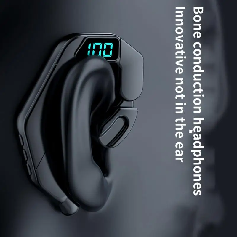 Business Earphone Ear Hook Bone Conduction Music Waterproof Digital Display Headphones Earbuds V19 With Mic