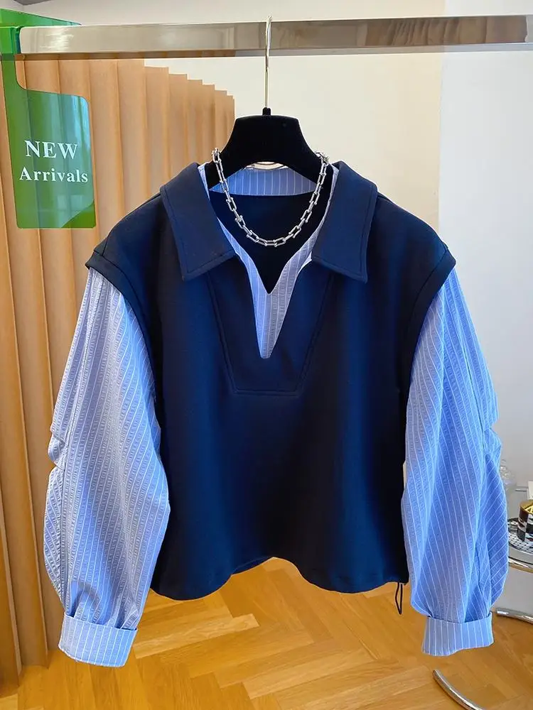 المرأة البلوز فضفاض هوديي الأزياء المتضخم هوديس عارضة تنوعا كسول نمط طويل الأكمام البلوز وهمية قطعتين