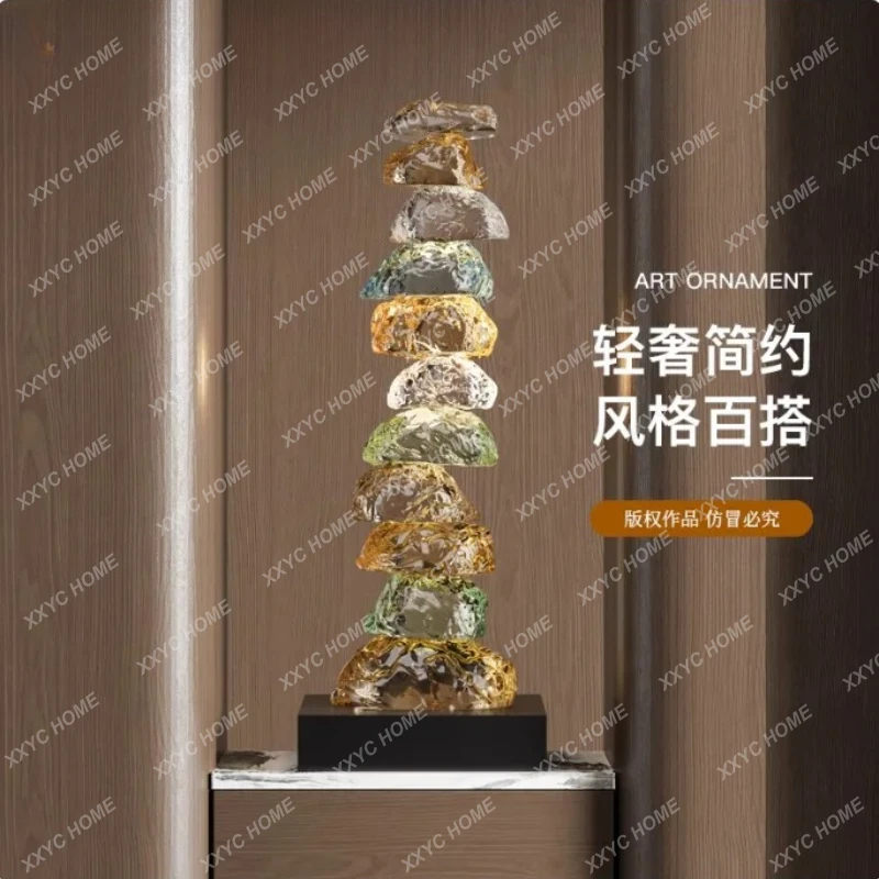 LXColorful transparent stacked stones to run the entrance ornament high-end living room light luxury high-end hotel sculpture