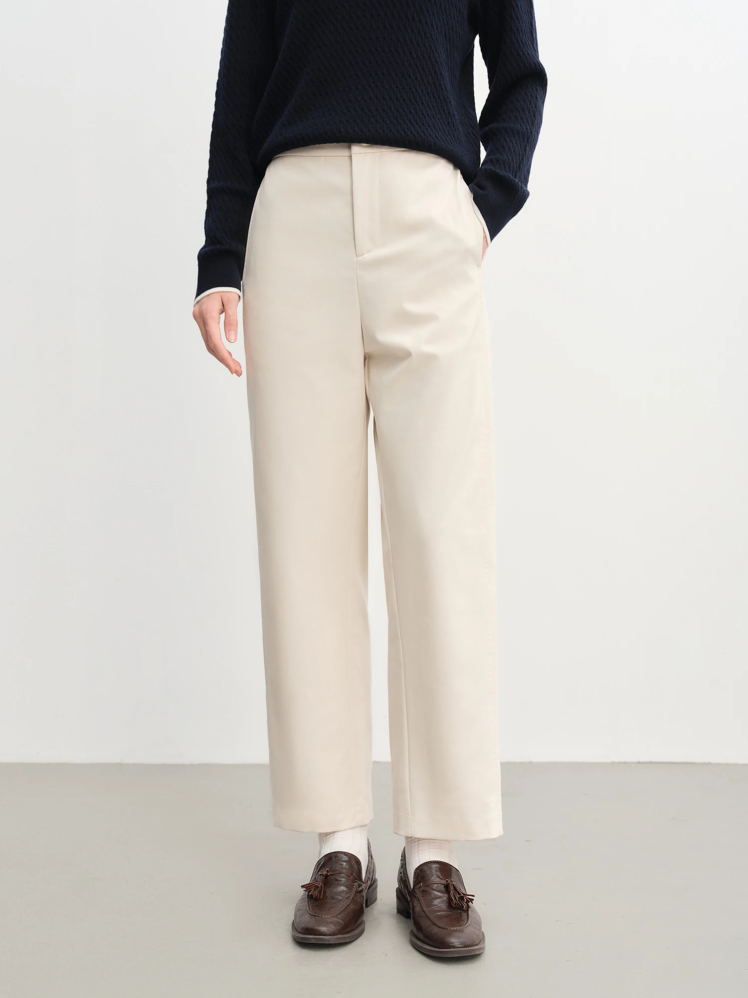 ​ 두슈 2025 여성 하이웨이스트 플레어 밑단 팬츠 - 여름 캐주얼 밴딩 허리밴드 발목 기장 트라우저 데일리룩 ​