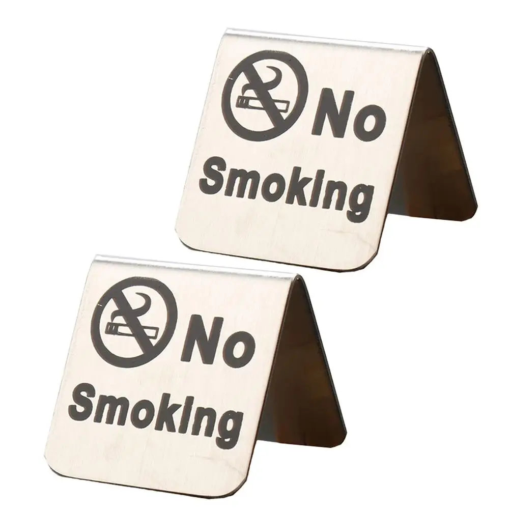 2PCS Stainless Steel No Smoking Sign Triangle Free Standing No Smoking Table Tent Sign for Office Hotel (No Smoking)