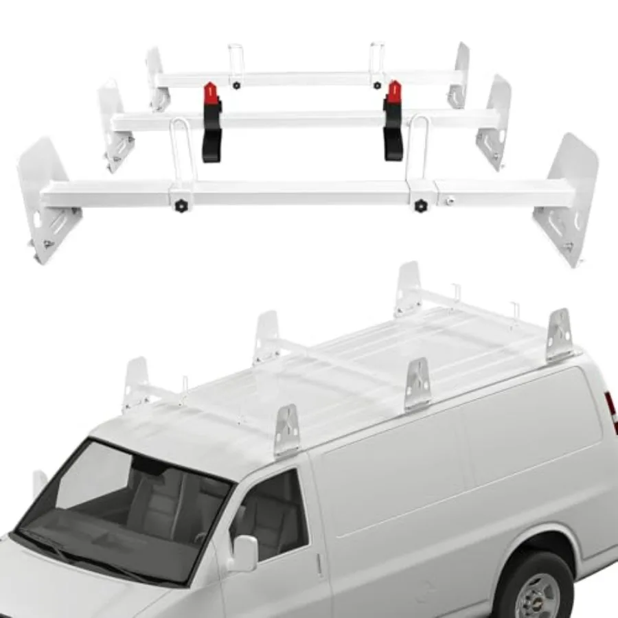 

Universal Van Ladder Roof Racks with Adjustable Length from 48'' to 67'' Designed for Secure Cargo Transport on Chevy Express 1
