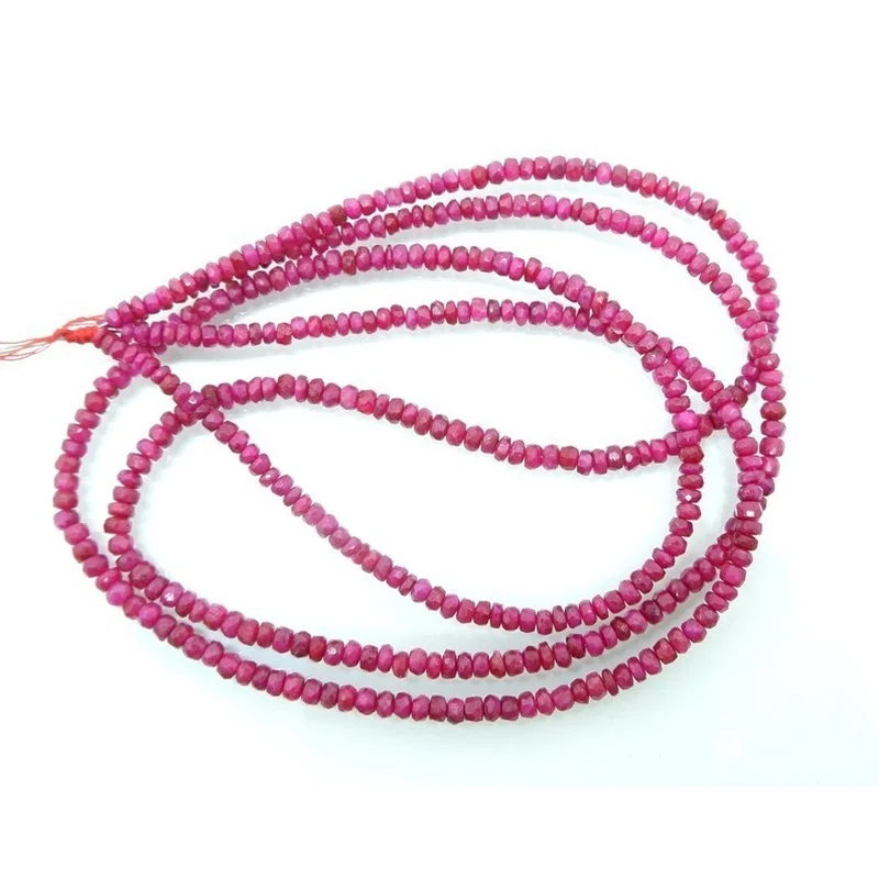 Natural Ruby Rondelle Faceted Beads, Size 3mm-3.5mm, 16inch Inchs String, Necklace.