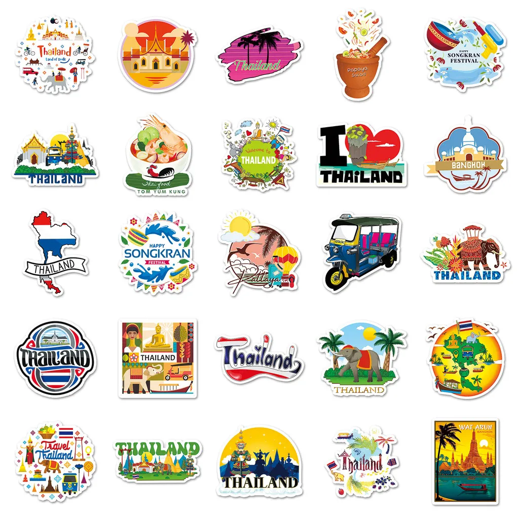 50 Pieces Thai Travel Scenery Handbook Stickers - Waterproof Decorative Decals for DIY Phone Cases BulingBulingStickers Store