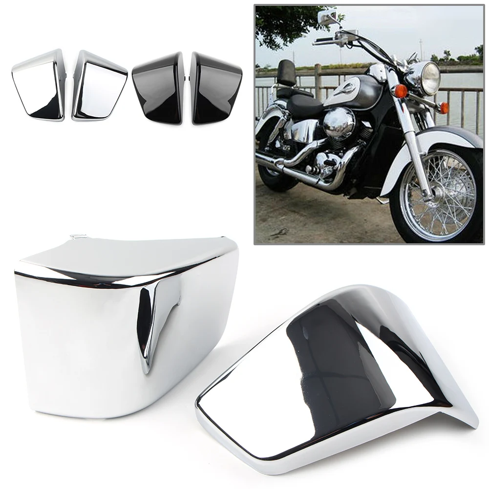 Motorbike Stretched Side Battery Covers Protective Guard For Honda Shadow ACE VT750 VT400 VT750C 1997-2003 Gloss Black/Chrome