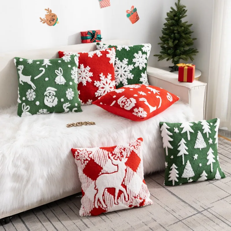 

45cm Xmas Cushion Cove Velvet Christmas Tree Reindeer Pillow Cover for Room Sofa Bed Pillowcase Festival Winter Home Decor Noel