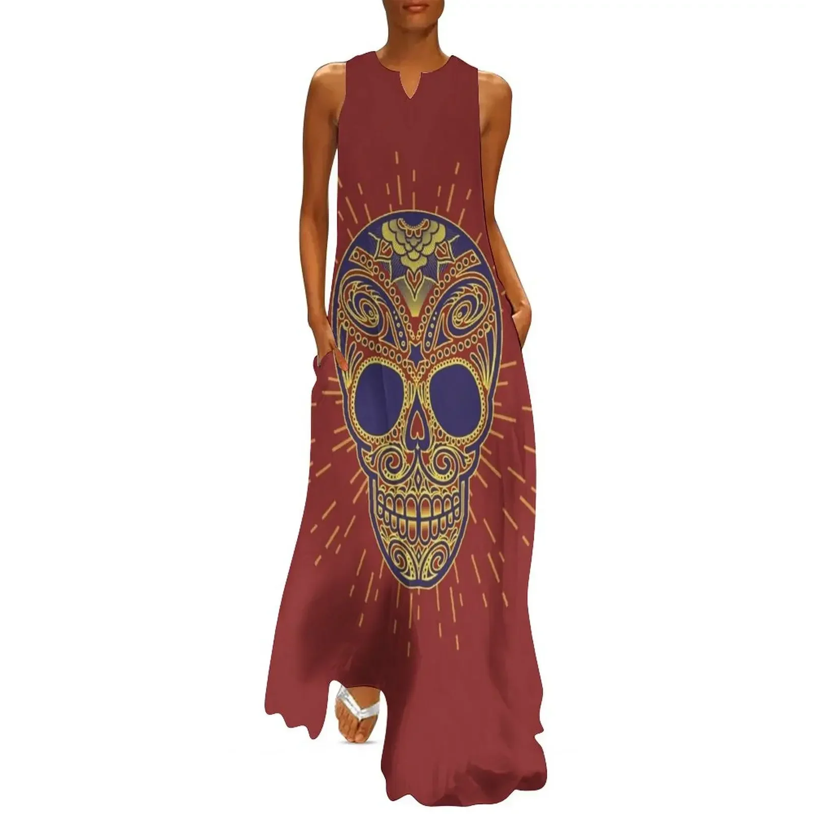 

Golden catrina Long Dress evening dress woman dress korean style summer woman 2025 long dresses for women