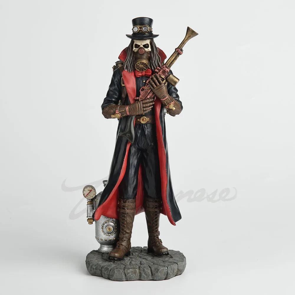 Steampunk Plague Doctor Resin Figurine Top Hat Gas Mask Long Coat Retro Gun Sculpture Home Office Tabletop Gothic Theme Decor