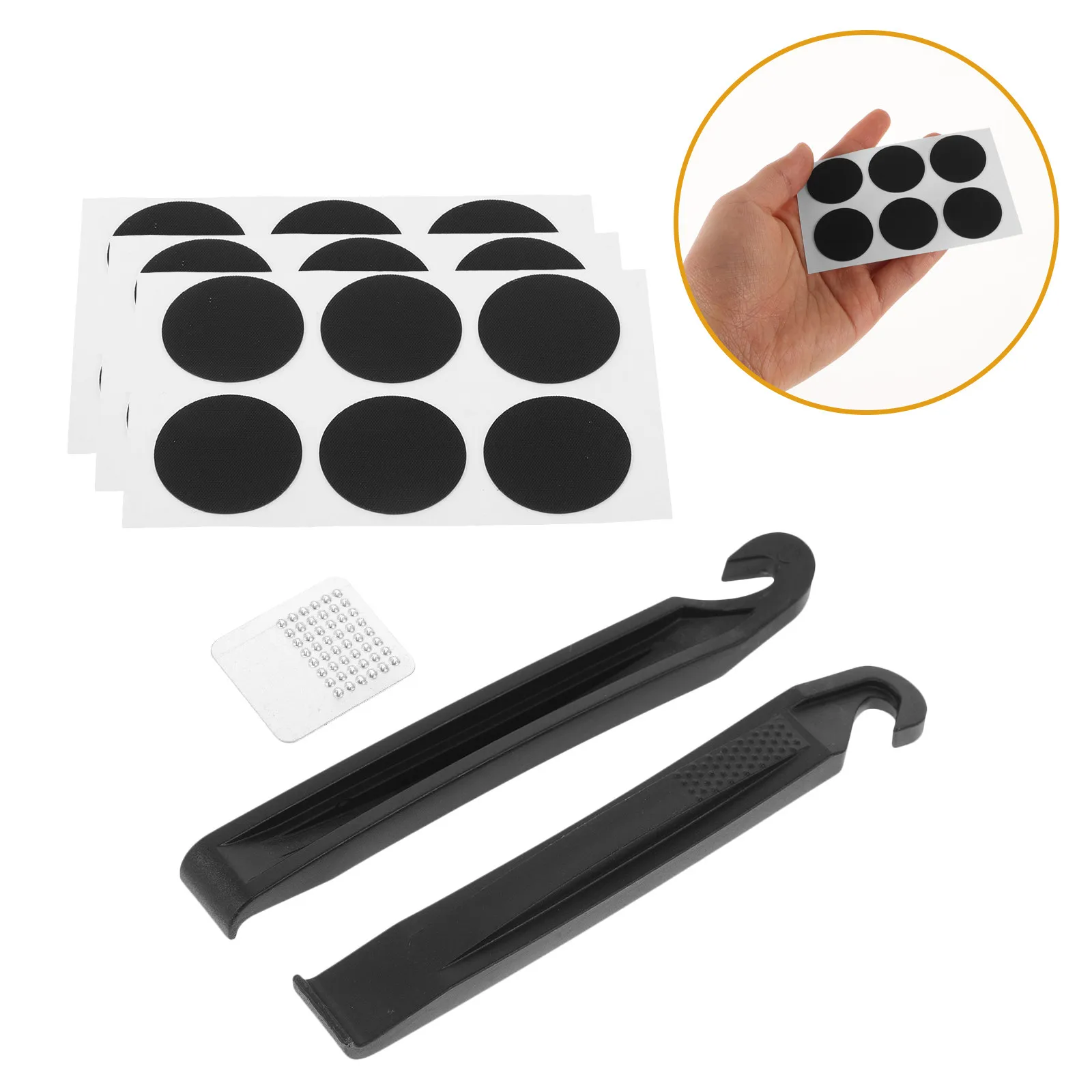 1Set Bike Tire Repair Kit Heavy Duty Portable Patches No Glue Required Tire Levers for Mountain Road Bike Flat Repair Cycling