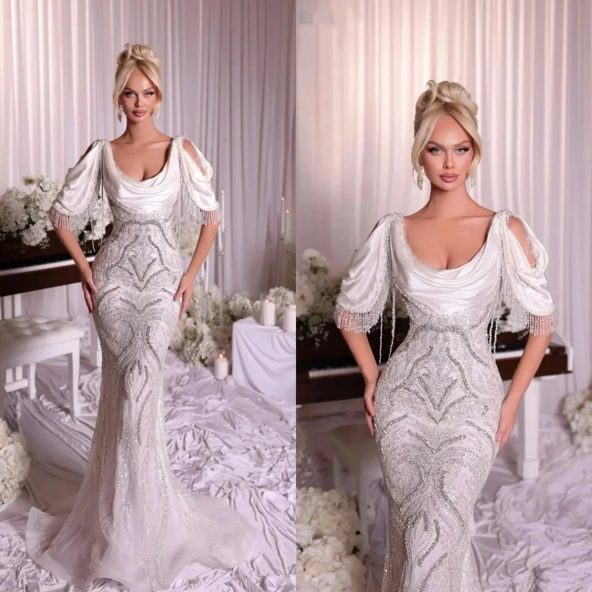 Exquisite Wedding Dresses Rhinestone Sequins Mermaid Bridal Gowns Tassel Slim Fit Princess Customized Vestidos De Novia